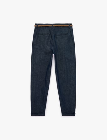 Kemerli Yüksek Bel Rahat Kalıp Chino Denim Pantolon