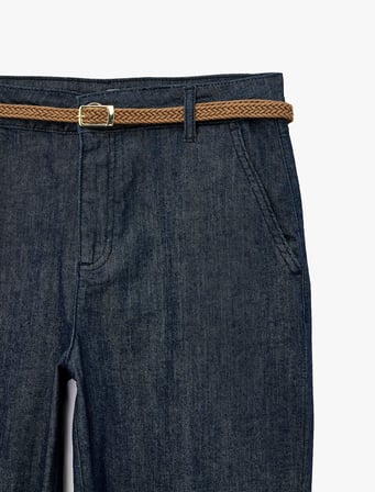 Kemerli Yüksek Bel Rahat Kalıp Chino Denim Pantolon