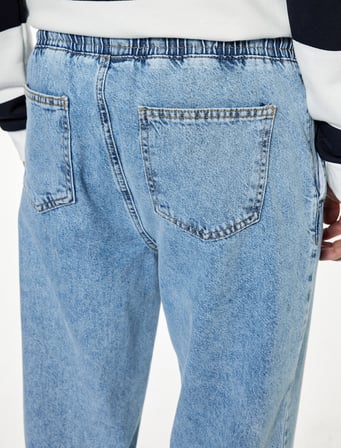 Pamuklu Beli Bağcıklı Bol Baggy Jean Pantolon