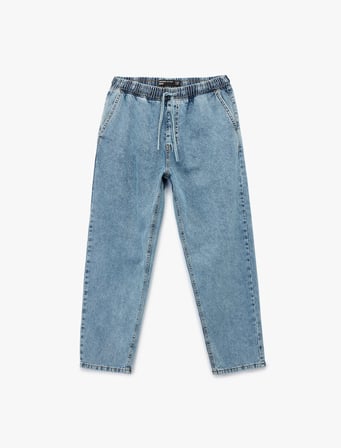 Pamuklu Beli Bağcıklı Bol Baggy Jean Pantolon