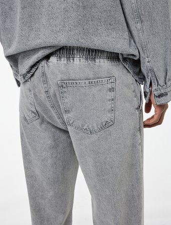 Pamuklu Cepli Bol Beli Bağcıklı Baggy Jean Pantolon