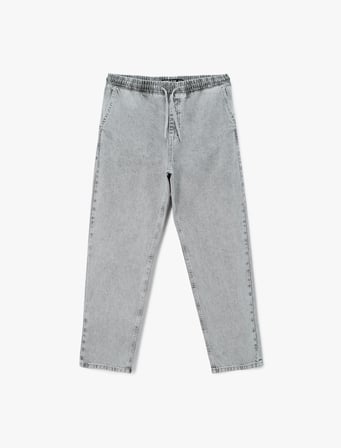 Pamuklu Cepli Bol Beli Bağcıklı Baggy Jean Pantolon