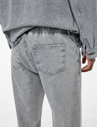 Pamuklu Cepli Bol Beli Bağcıklı Baggy Jean Pantolon