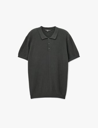 Regular Fit Kısa Kollu Pamuklu Dokulu Düğmeli Polo Yaka Triko Tişört