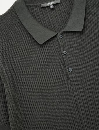 Regular Fit Kısa Kollu Pamuklu Dokulu Düğmeli Polo Yaka Triko Tişört