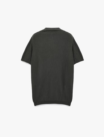 Regular Fit Kısa Kollu Pamuklu Dokulu Düğmeli Polo Yaka Triko Tişört