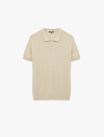 Regular Fit Kısa Kollu Pamuklu Dokulu Düğmeli Polo Yaka Triko Tişört