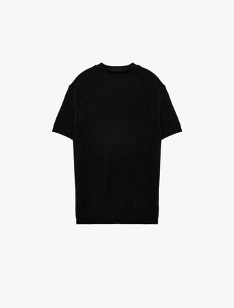 Regular Fit Kısa Kollu Pamuklu Dokulu Düğmeli Polo Yaka Triko Tişört