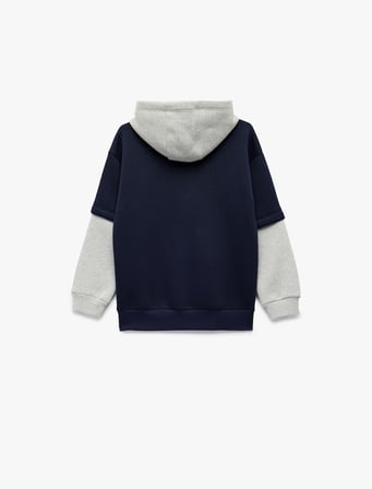 Baskılı Şardonlu Uzun Kollu Oversize Kapşonlu Sweatshirt