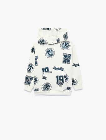 Pamuklu Baskı detaylı Şardonlu Uzun Kollu Kapşonlu Oversize Sweatshirt