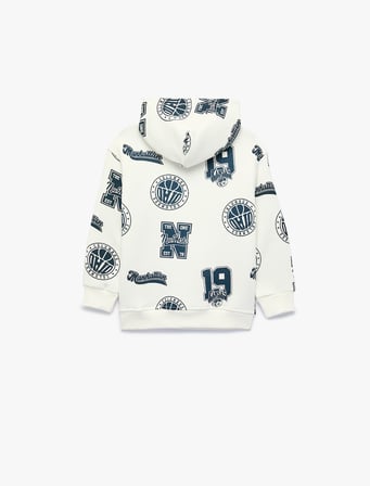 Pamuklu Baskı detaylı Şardonlu Uzun Kollu Kapşonlu Oversize Sweatshirt