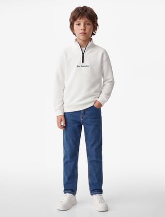 Baskı Detaylı Yarım Fermuar Detaylı Uzun Kollu Dik Yaka Okul Sweatshirt