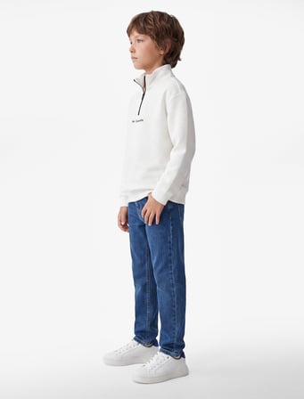 Baskı Detaylı Yarım Fermuar Detaylı Uzun Kollu Dik Yaka Okul Sweatshirt
