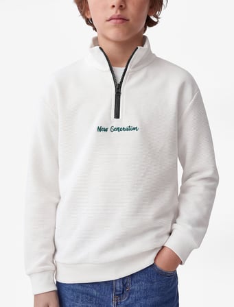 Baskı Detaylı Yarım Fermuar Detaylı Uzun Kollu Dik Yaka Okul Sweatshirt