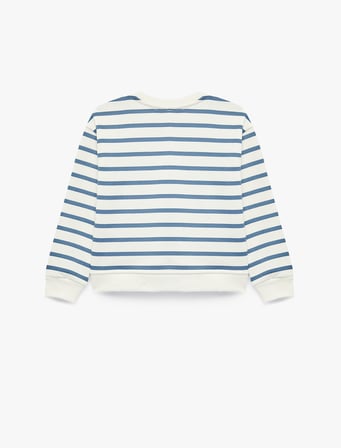 Uzun Kollu Bisiklet Yaka Baskı Detaylı Çizgili Sweatshirt