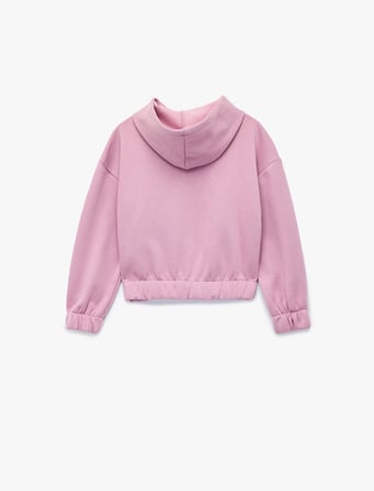 Pullu Payetli Kedi Baskılı Uzun Kollu Kapşonlu Sweatshirt