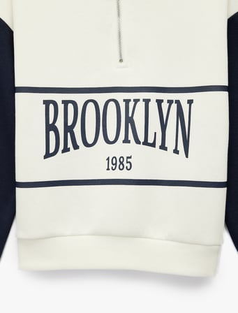 Şardonlu Renk Bloklu Yarım Fermuarlı Uzun Kollu Oversize Sweatshirt