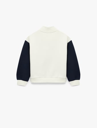 Şardonlu Renk Bloklu Yarım Fermuarlı Uzun Kollu Oversize Sweatshirt