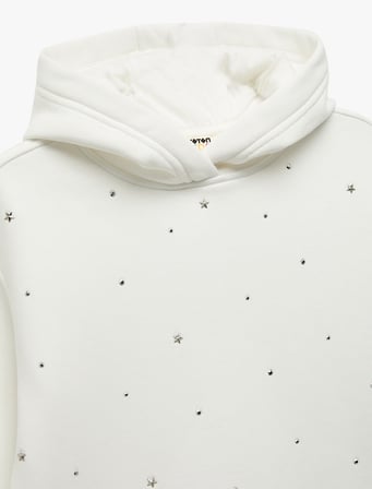 Şardonlu Uzun Kollu Oversize Kapşonlu Sweatshirt