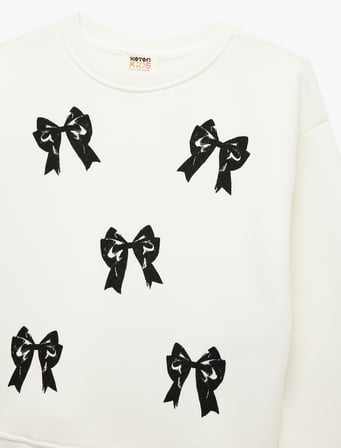 Bisiklet Yaka Fiyonk Detaylı Uzun Kollu Şardonlu Sweatshirt