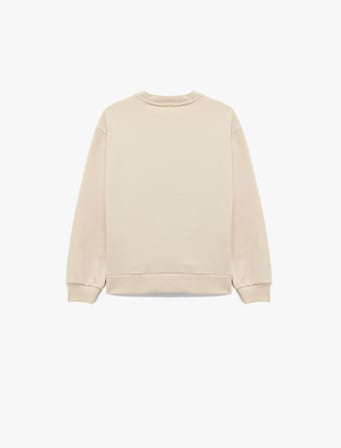Ayıcık Baskılı Pamuklu Uzun Kollu Bisiklet Yaka Sweatshirt