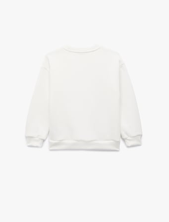 Uzun Kollu Bisiklet Yaka Şardonlu Ayıcık Baskılı Sweatshirt