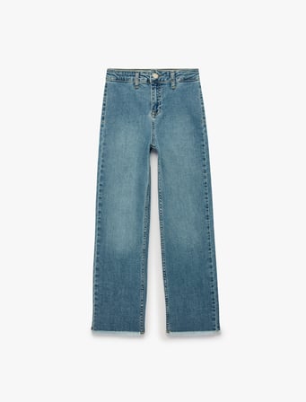 Pamuklu Yüksek Bel Cepli Denim Pantolon