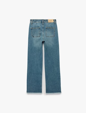 Pamuklu Yüksek Bel Cepli Denim Pantolon