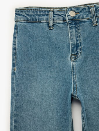 Pamuklu Yüksek Bel Cepli Denim Pantolon