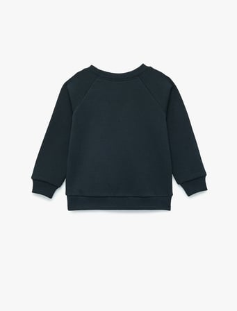Uzun Kollu Bisiklet Yaka Şardonlu Ayıcık Baskılı Sweatshirt