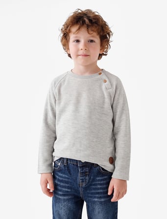 Düğmeli Uzun Kollu Bisiklet Yaka Pamuklu Sweatshirt
