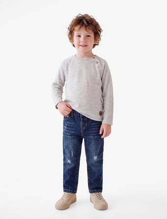 Düğmeli Uzun Kollu Bisiklet Yaka Pamuklu Sweatshirt