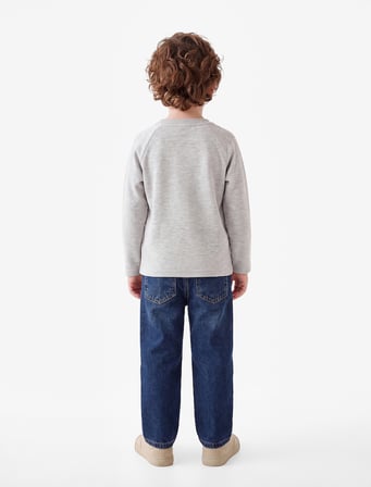 Düğmeli Uzun Kollu Bisiklet Yaka Pamuklu Sweatshirt