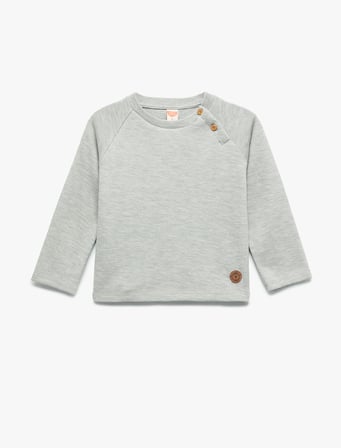 Düğmeli Uzun Kollu Bisiklet Yaka Pamuklu Sweatshirt
