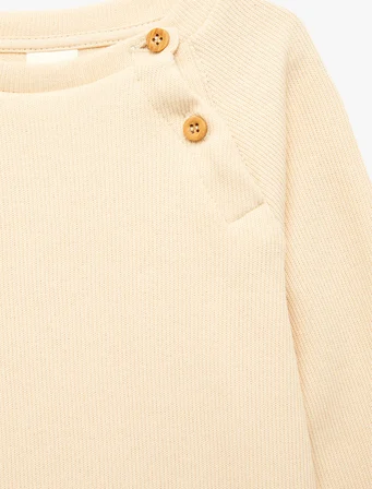 Düğmeli Uzun Kollu Bisiklet Yaka Pamuklu Sweatshirt
