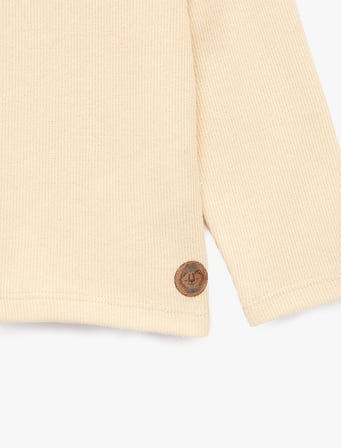 Düğmeli Uzun Kollu Bisiklet Yaka Pamuklu Sweatshirt