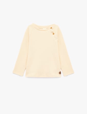 Düğmeli Uzun Kollu Bisiklet Yaka Pamuklu Sweatshirt