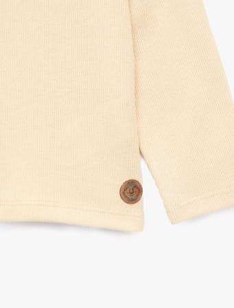 Düğmeli Uzun Kollu Bisiklet Yaka Pamuklu Sweatshirt