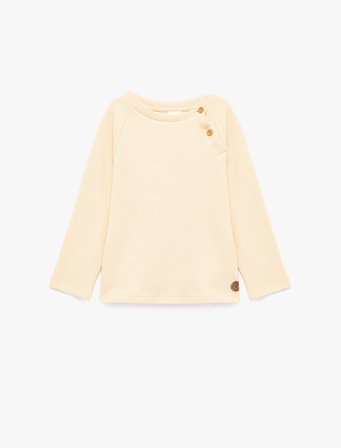 Düğmeli Uzun Kollu Bisiklet Yaka Pamuklu Sweatshirt
