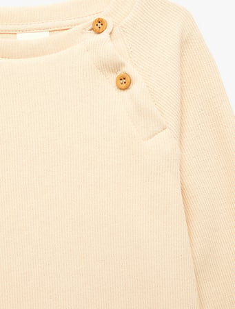 Düğmeli Uzun Kollu Bisiklet Yaka Pamuklu Sweatshirt
