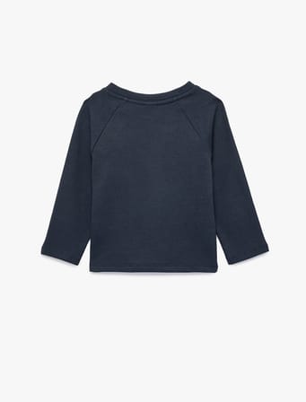 Düğmeli Uzun Kollu Bisiklet Yaka Pamuklu Sweatshirt
