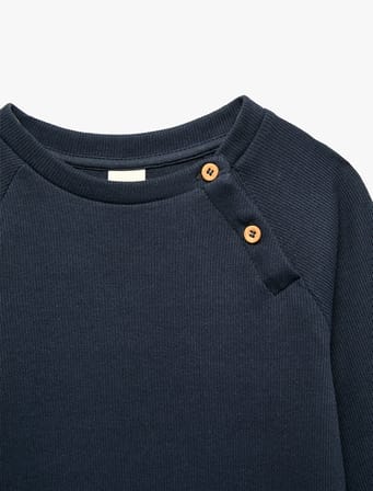 Düğmeli Uzun Kollu Bisiklet Yaka Pamuklu Sweatshirt