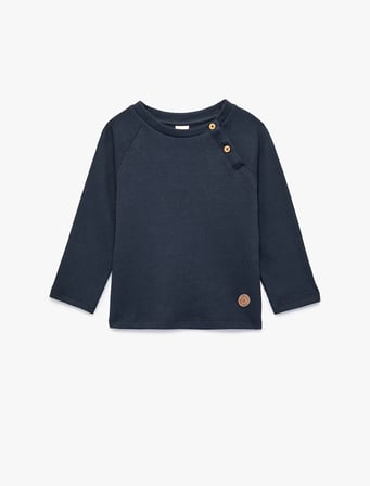 Düğmeli Uzun Kollu Bisiklet Yaka Pamuklu Sweatshirt