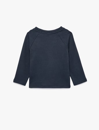 Düğmeli Uzun Kollu Bisiklet Yaka Pamuklu Sweatshirt