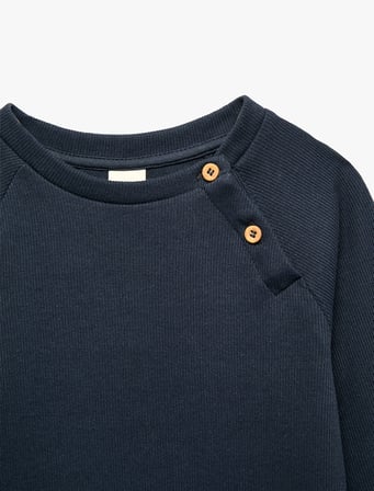 Düğmeli Uzun Kollu Bisiklet Yaka Pamuklu Sweatshirt