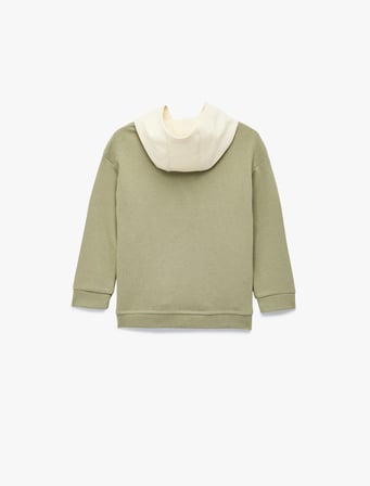Kapaklı Cep Detaylı Pamuklu Bisiklet Yaka Uzun Kollu Kapşonlu Sweatshirt