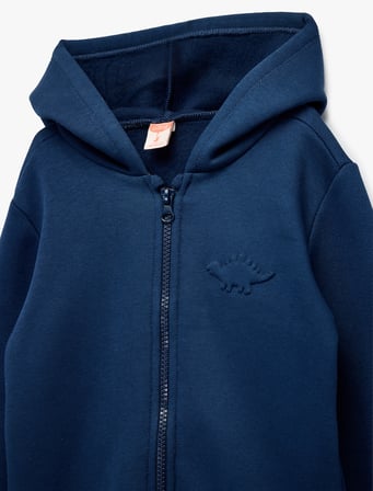 Dinozor Baskılı Şardonlu Uzun Kollu Kapşonlu Fermuarlı Sweatshirt