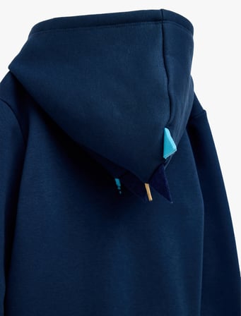 Dinozor Baskılı Şardonlu Uzun Kollu Kapşonlu Fermuarlı Sweatshirt