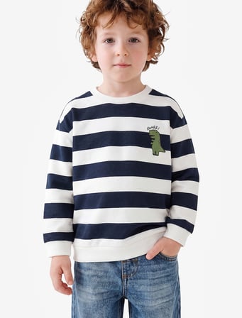Uzun Kollu Bisiklet Yaka Şardonlu Pamuklu Çizgili Sweatshirt
