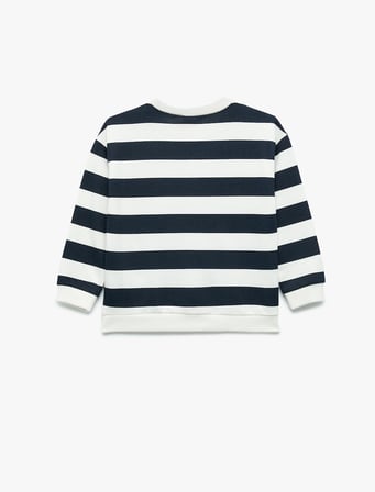 Uzun Kollu Bisiklet Yaka Şardonlu Pamuklu Çizgili Sweatshirt